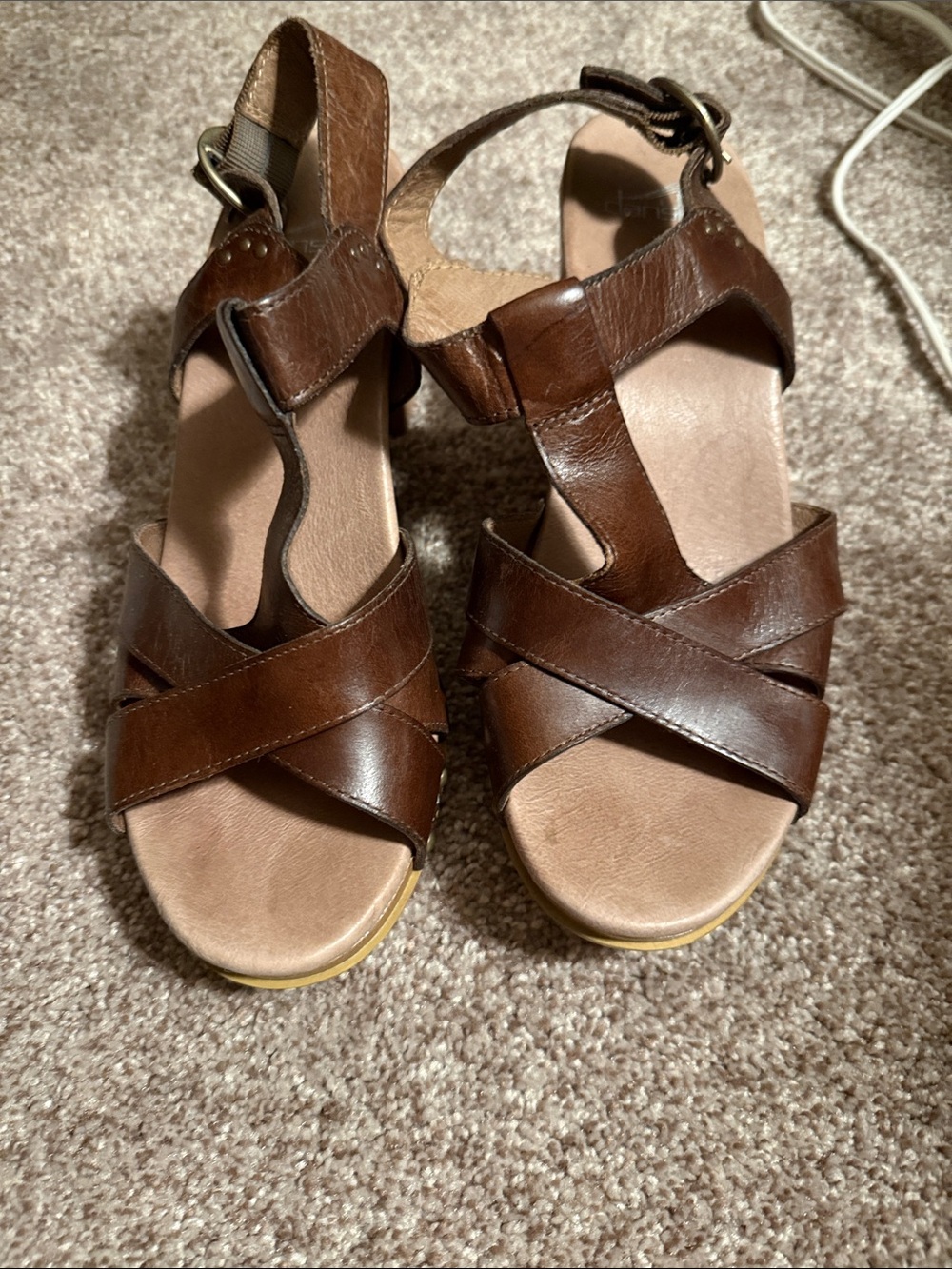 Dansko Brown Leather Crisscross Strap Sandals